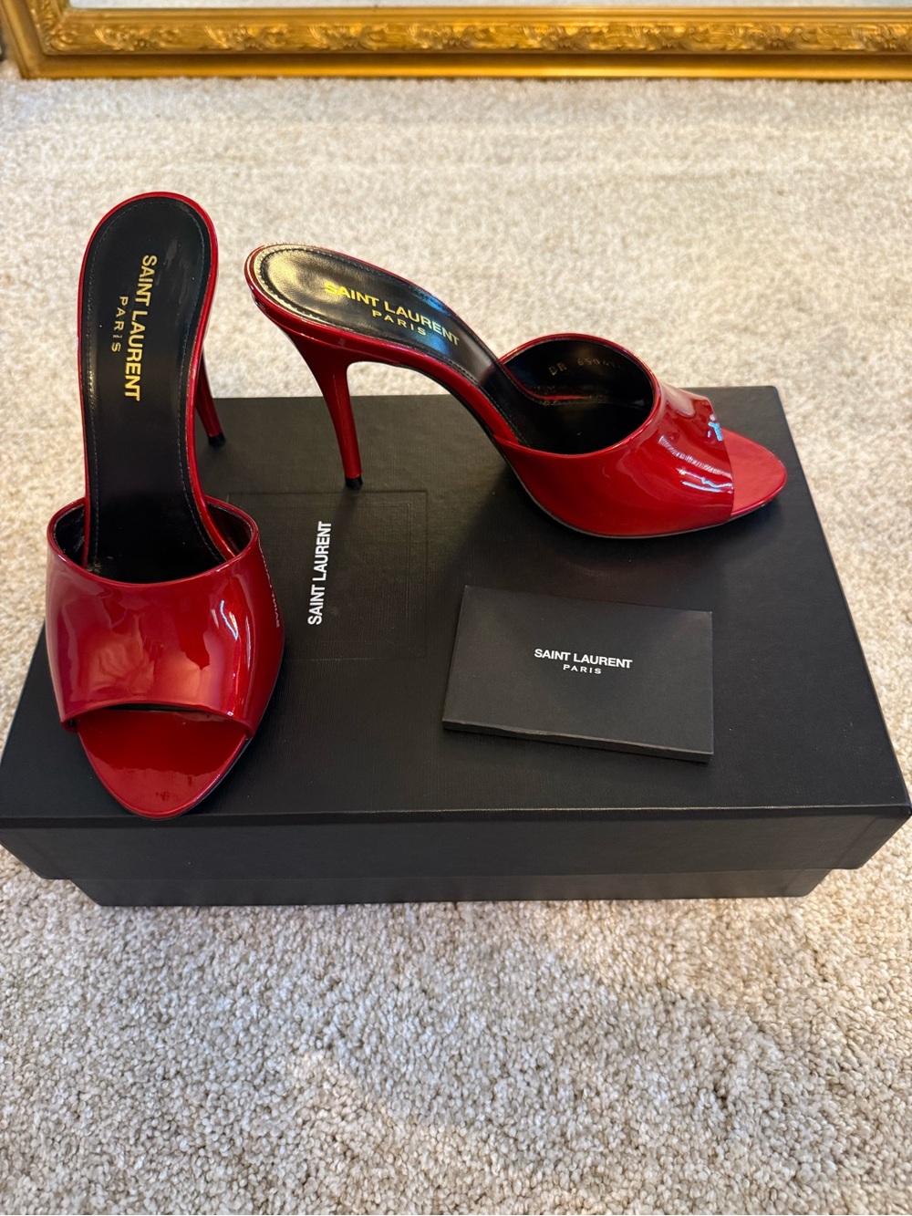 Saint Laurent Red Patent Leather Open-Toe Stiletto Mules